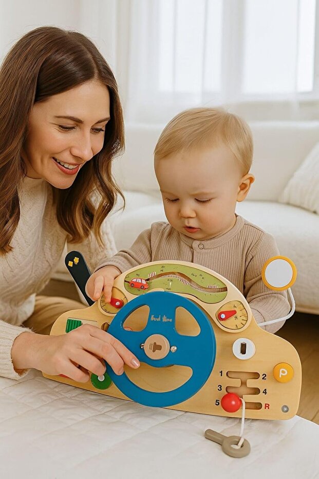 Montessori Wooden Car Steering Wheel Busy Board