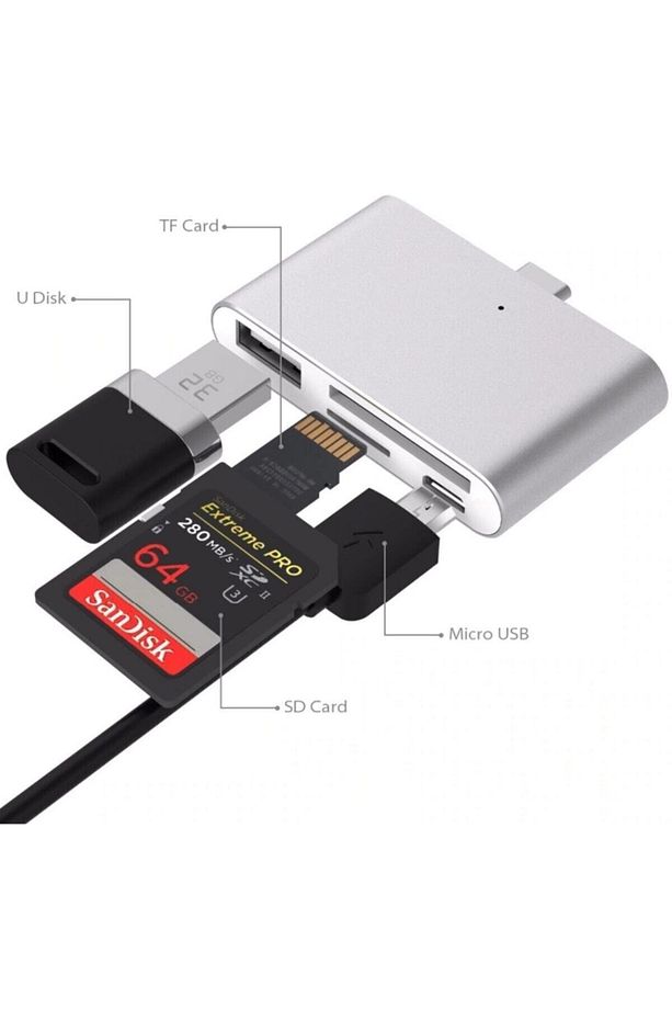 4397 Type C Usb 3.1 Kart Okuyucu Sd Microsd Tf Hub All In Çevirici Dönüştürücü Adaptör - 3