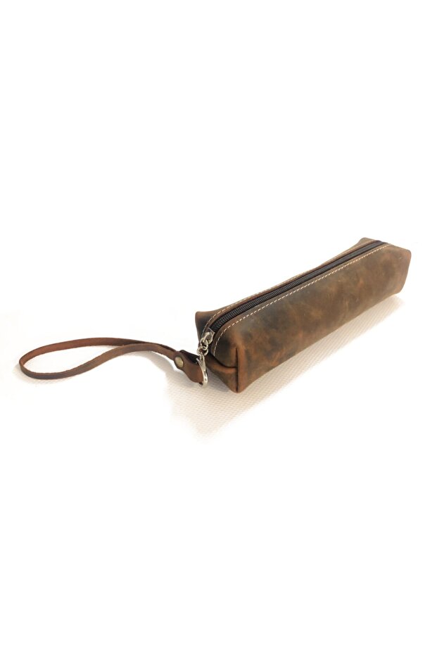 Real Leather Pen Holder And Cosmetic Makeup Handbag
