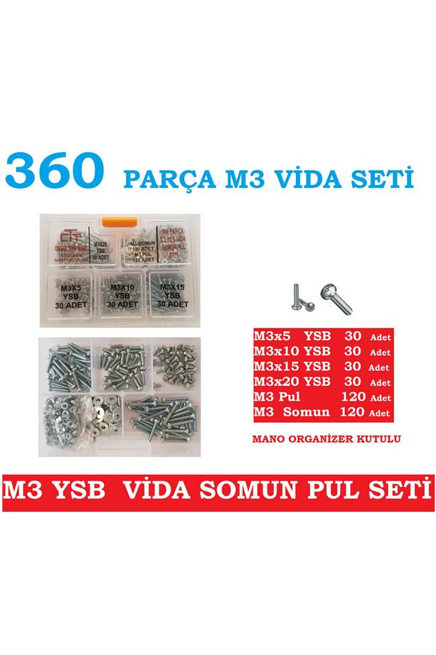 M3 Vida Seti Metrik Ysb Vida -somun-pul Seti 360 Parça - 1
