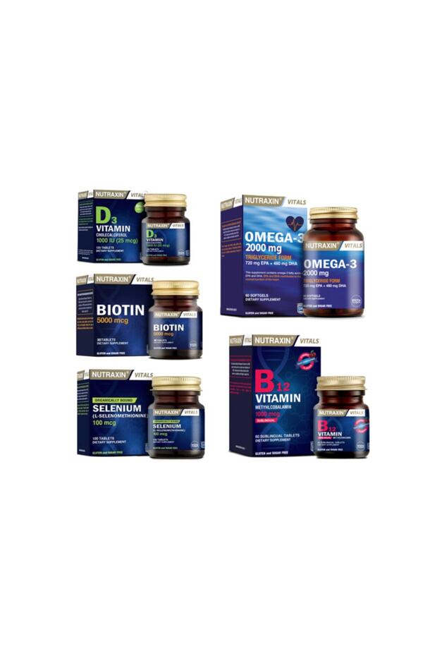 Omega 3 Fish Oil 2000 Mg 60 Capsules + Biotin + Selenium + Vitamin D3 + Vitamin B12 Dilatine