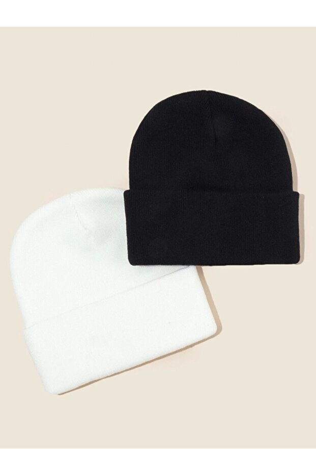 Unisex Basic Beret Σετ Ασπρόμαυρο - 2
