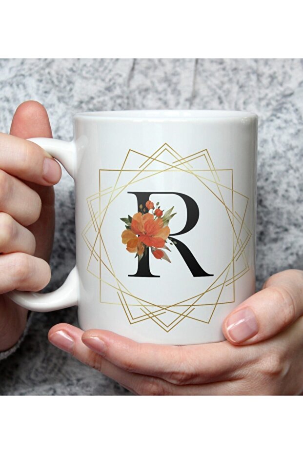 'r' Initial Flower Design Printed Mug - 1