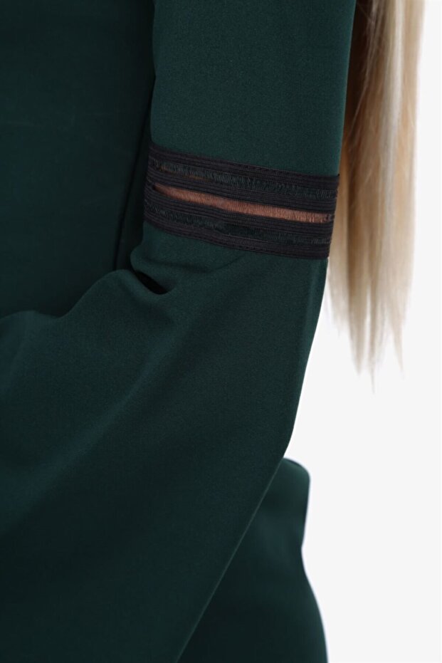 V Yaka Ispanyol Kol Mini Elbise - 5