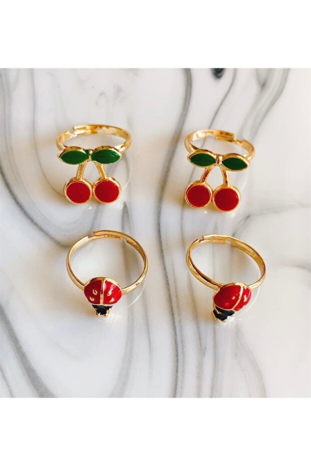 4 Adjustable Girls' Rings, Cherry Rings