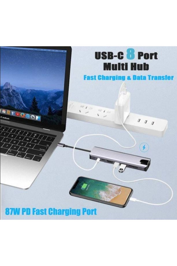 8 In 1 4k Type C Usb 3.0 Hub Hdmı Rj45 Sd Tf Adaptör Windows Linux - 2
