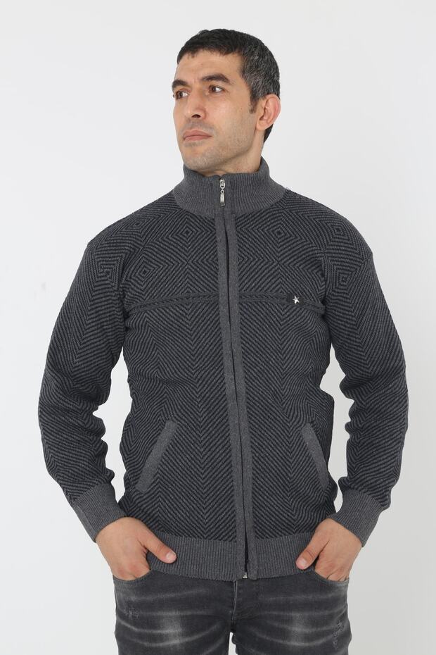 Baba Super Battal Knitwear Zippered Knitted Cardigan & Sweater