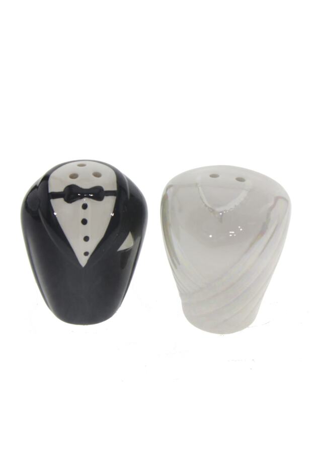 Bride Groom Salt Shaker Black Pepper Porcelain