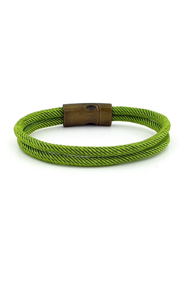 Pistachio Green Two Rows Metal Magnet Men's Bracelet M013n