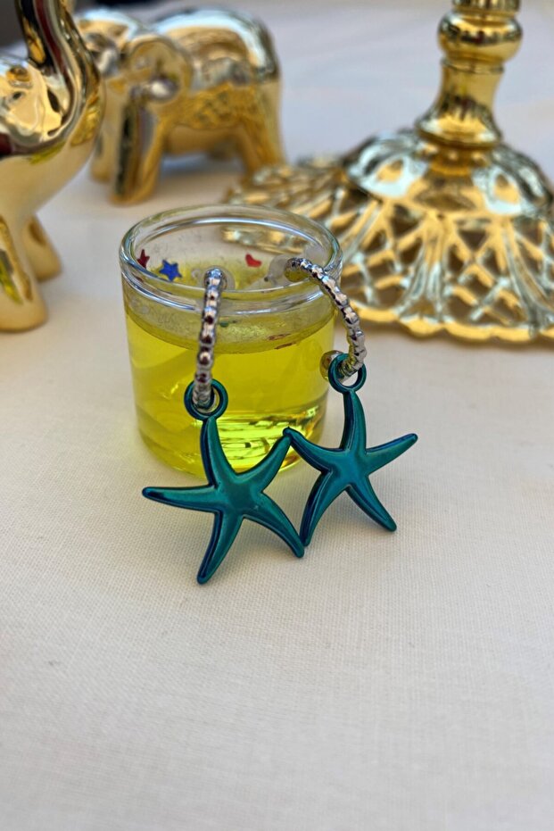 Chrome Green Color Antiallergic Star Earrings