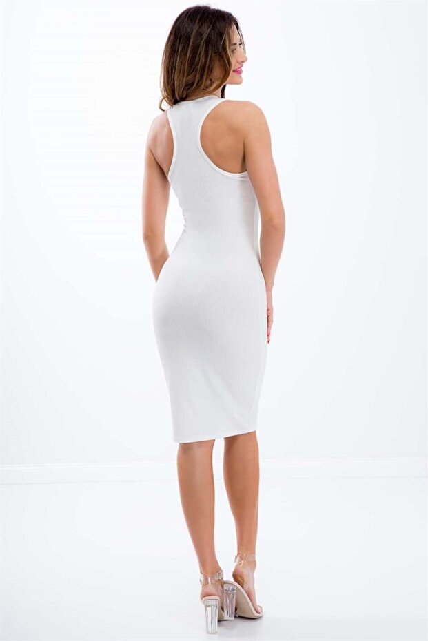 Askılı Fitilli Midi Elbise - 5