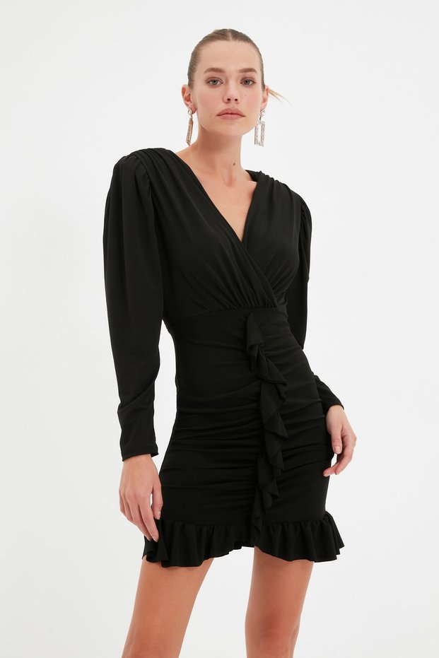 Black Bodycon Lined Flounces Knitted Short Stylish Evening Dress Night Graduation Dress Tpraw22El1909