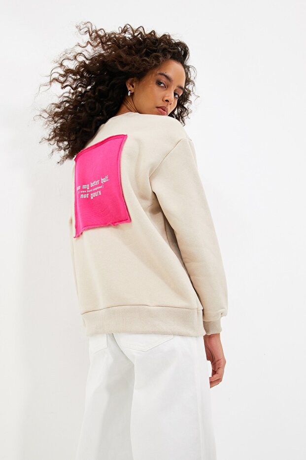 Taş Kalın İçi Polarlı Baskılı Relaxed/Rahat Kalıp Bisiklet Yaka Örme Sweatshirt TWOAW21SW0150 - 1