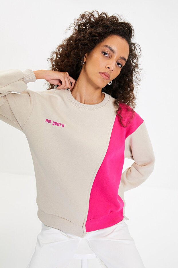 Taş Kalın İçi Polarlı Baskılı Relaxed/Rahat Kalıp Bisiklet Yaka Örme Sweatshirt TWOAW21SW0150 - 3