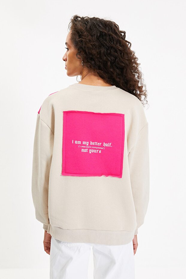 Taş Kalın İçi Polarlı Baskılı Relaxed/Rahat Kalıp Bisiklet Yaka Örme Sweatshirt TWOAW21SW0150 - 5