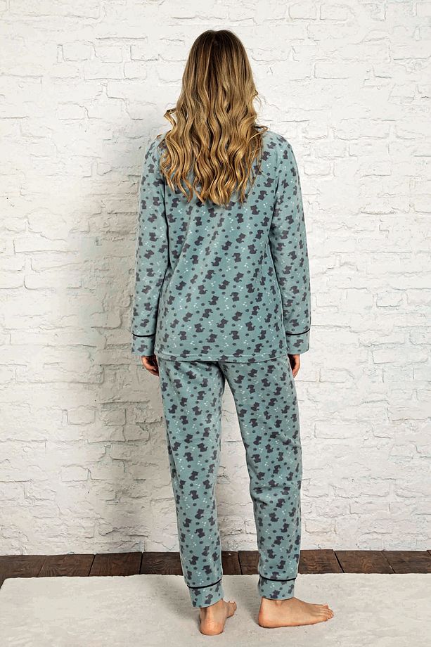 Bayan Kışlık Welsoft Peluş İnci Polar Düğmeli Yılbaşı  Pijama Takımı 'İpeksi Doku' - 2
