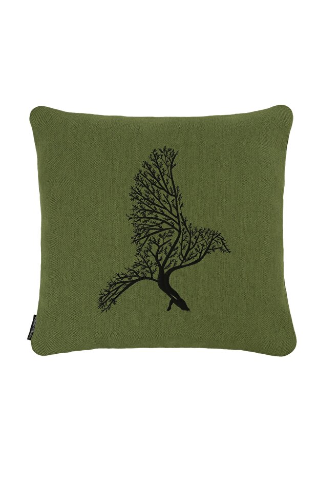 Pillow Cushion Cover Bird Embroidered Green