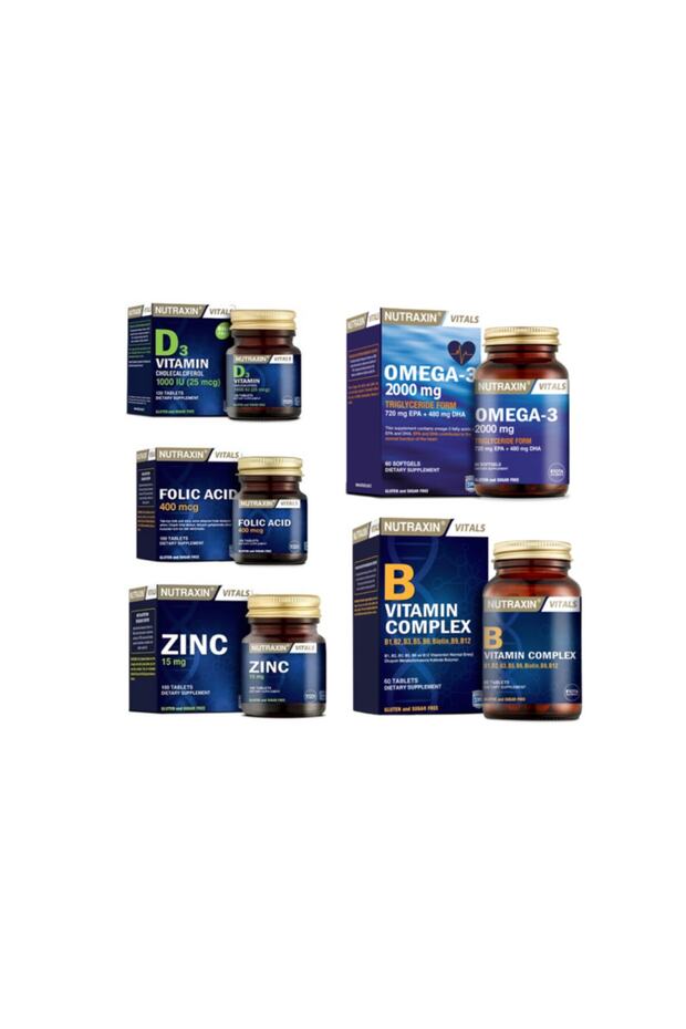 Omega 3 Fish Oil 2000 Mg 60 Capsules + Folic Acid + Zinc + Vitamin D3 + Vitamin B 60 Tablets