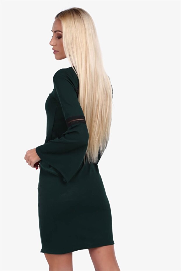 V Yaka Ispanyol Kol Mini Elbise - 3