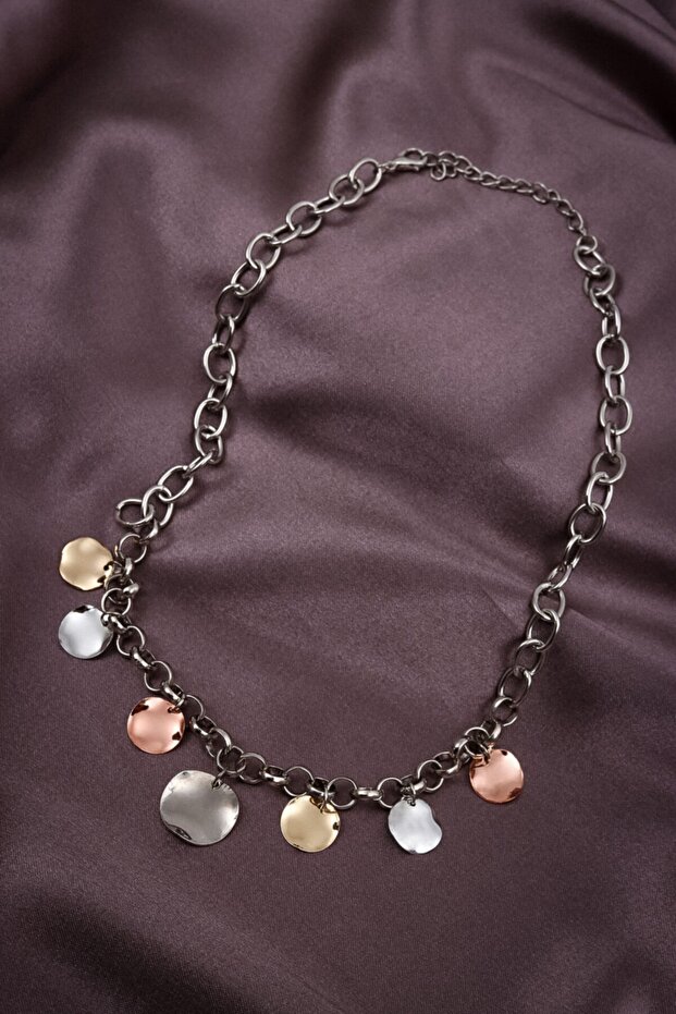 Renkli Pul Sallant Silver Necklace