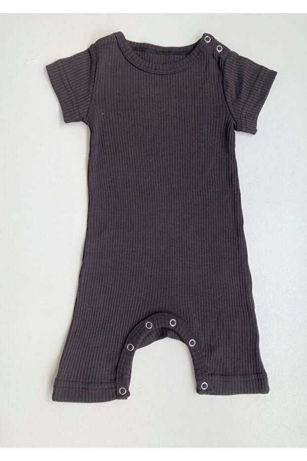Black Corded Modal Cotton Romper Short Jumpsuit Salopet