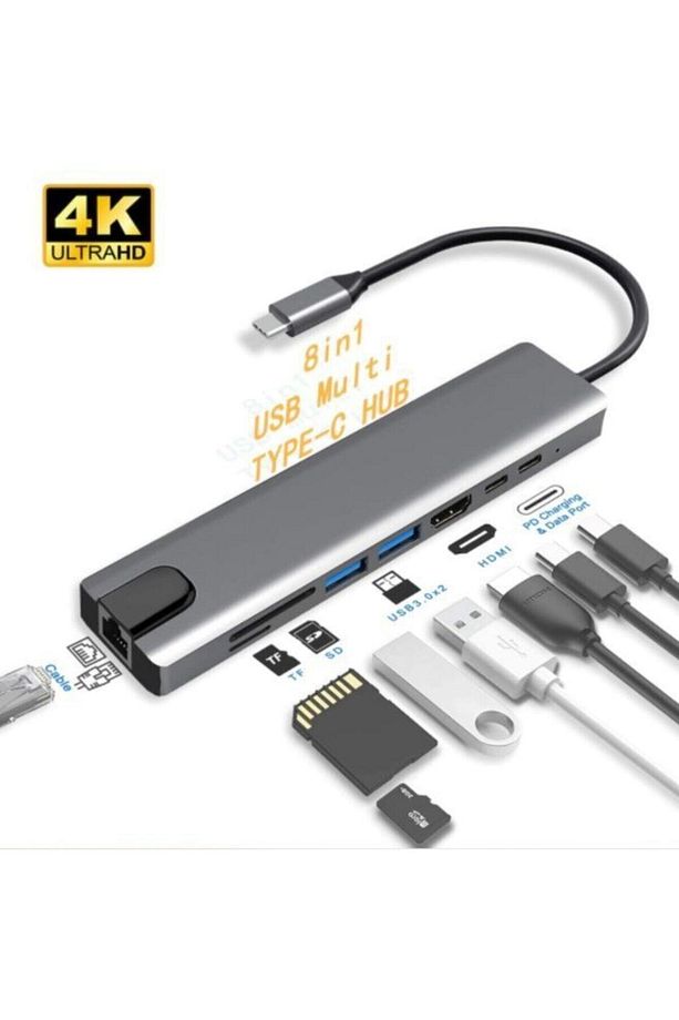 8 In 1 4k Type C Usb 3.0 Hub Hdmı Rj45 Sd Tf Adaptör Windows Linux - 1
