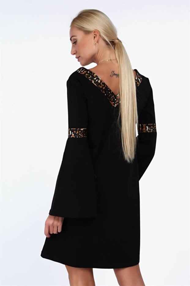 Ispanyol Kol Baskılı Şeritli Midi Elbise - 5