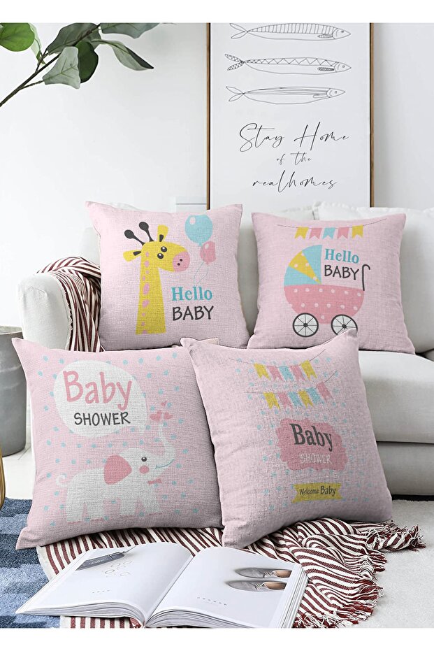 Double Sided Hello Baby Modern 3-Piece Raschel Knitted Throw Pillow Cover Set
