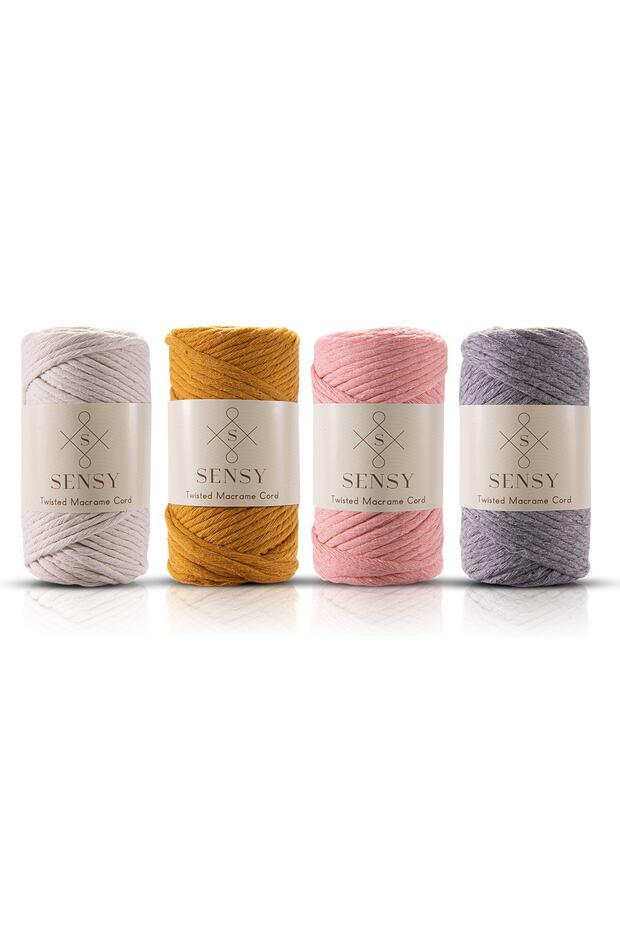 Premium Taranan Iplik Makrome Makrame Hobi Ipi 4lü Set Ekru-Hardal-Somon-Açık Gri Makrome Ip - 1