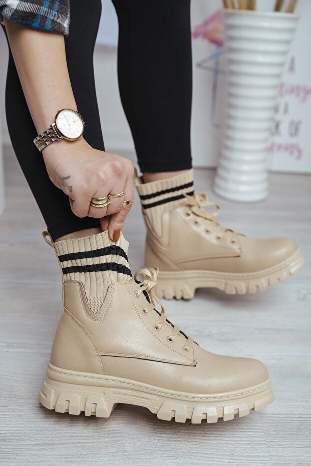 Tasha Lastik Şeritli Kadın Postal Bot - 4