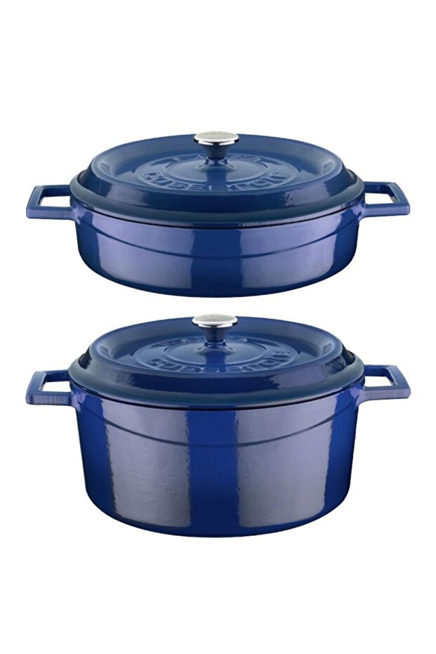 24 cm Derin Basık Mavi Döküm 2 Li Tencere Set - 1