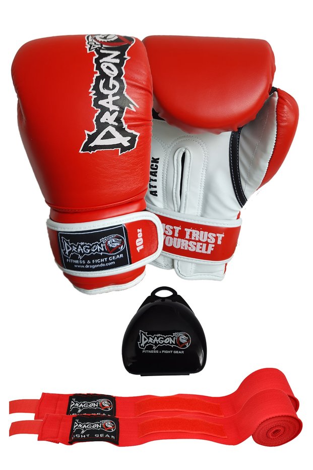 Attack 5 Boxing Glove Set Boxing Gloves Bandage And Mouthguard Set of 3