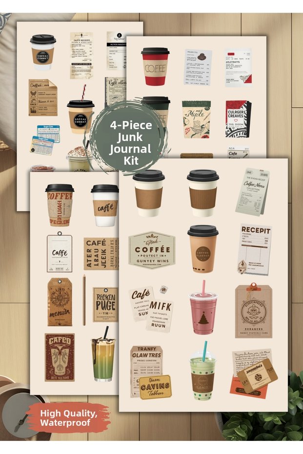 4-Piece Coffee Sticker Set Agenda Bullet Junk Journal Planner Scrapbook Jj0019