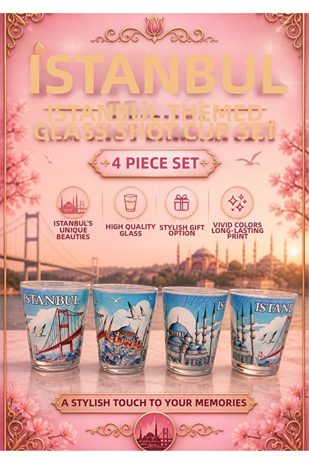 Istanbul Themed Glass Shot Glasses Set of 4