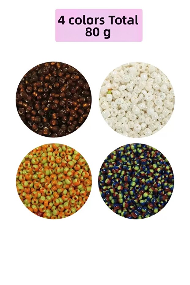 Bulk glass sand beads (11/0) 2 mm - 4 colors - total 80 grams - bnc406
