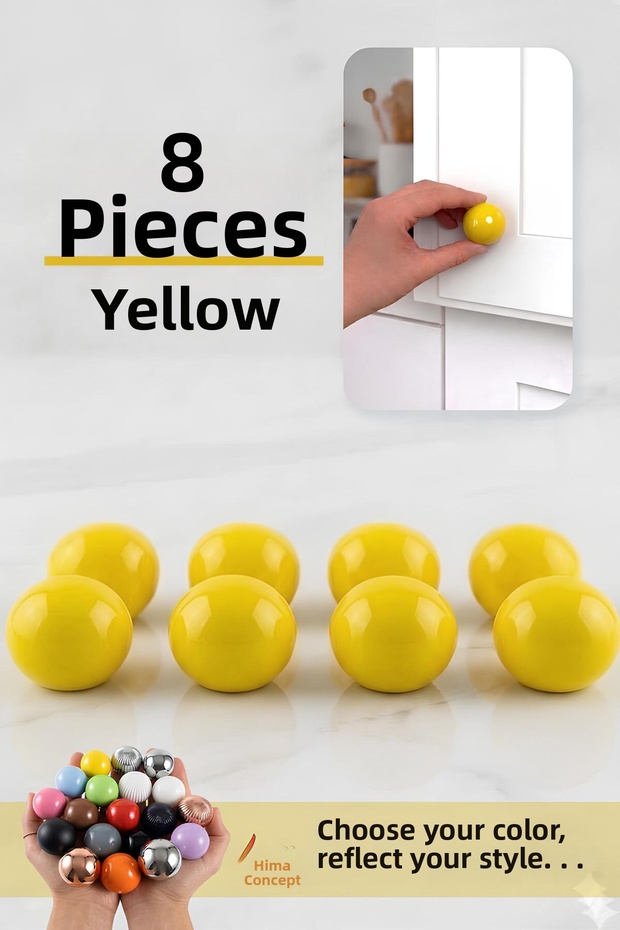 8 Pcs Hard Plastic Knob Round Ball Yellow Cabinet Furniture Kitchen Cupboard Drawer Handle Knob Handles
