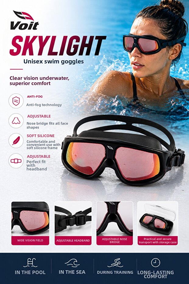 Skylight Unisex Mirrored Swimming Goggles | Anti-Fog, Uv Protected, Silicone