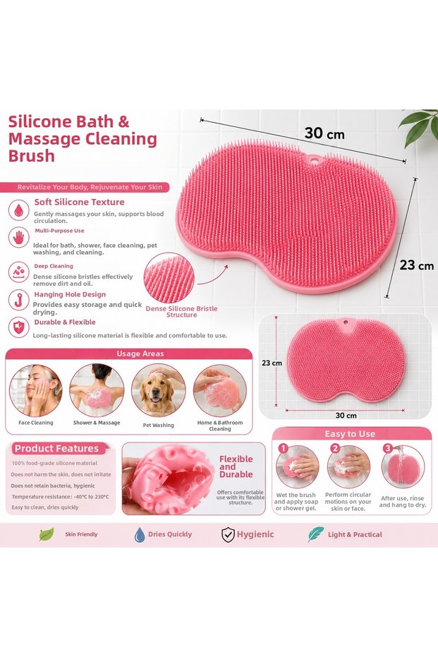 Silicone Bath Massage Pad Shower Body Cleaning Pad Facial Cleansing and Exfoliating Brush 30X23 cm