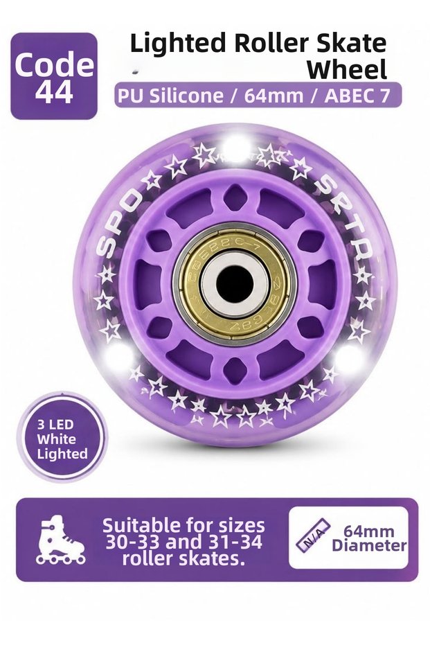 64 mm White Led Lighted Lilac Skate Wheel Pu Silicon Abec 7 Bearing Code 44