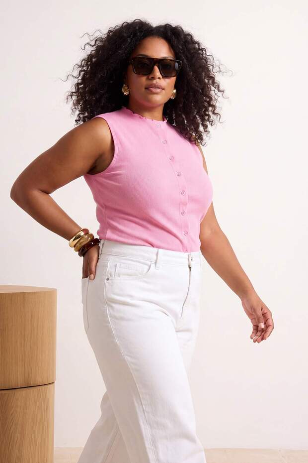 Wardrobe Essentials-Açık Pembe Fitted Düğmeli Esnek Örme Büyük Beden Bluz TBBSS26AF00183 - 2