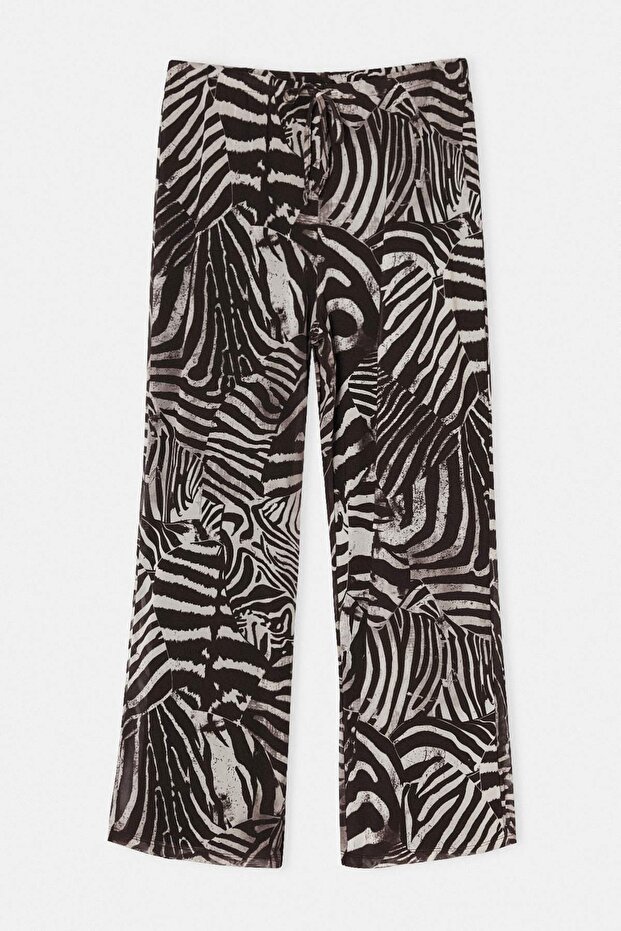 Çok Renkli Zebra Desenli Tül Rahat Örme Büyük Beden Pantolon TBBSS26AR00041 - 4