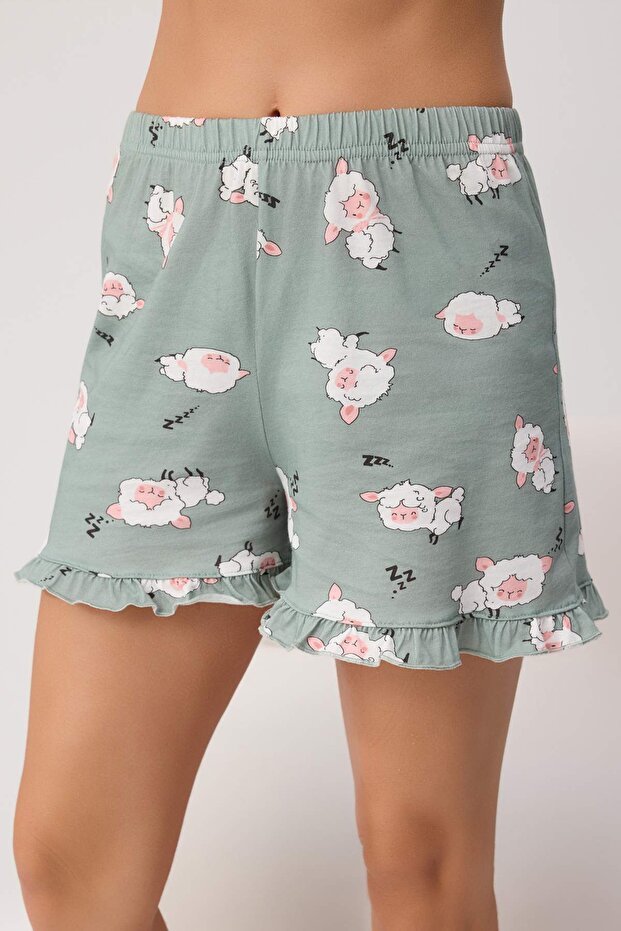 Teen Mint %100 Pamuklu Uyku Temalı Kuzu Desenli Fırfırlı Örme Pijama Takımı THMSS26PT00151 - 3