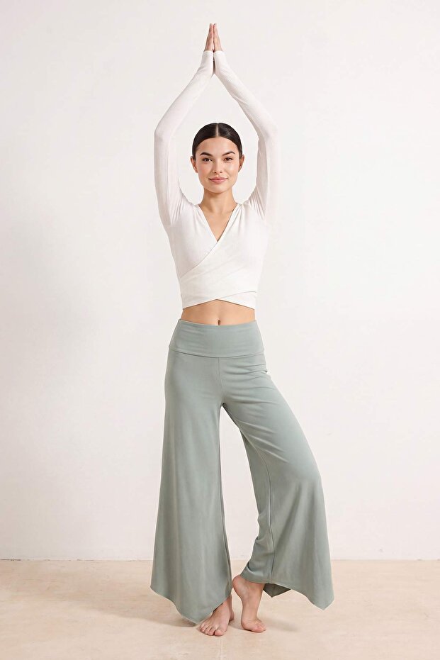Mint Fırçalı Soft Kumaş Asimetrik Spor Yoga Pantolonu/ Eşofman Altı THMSS26EA00001 - 1