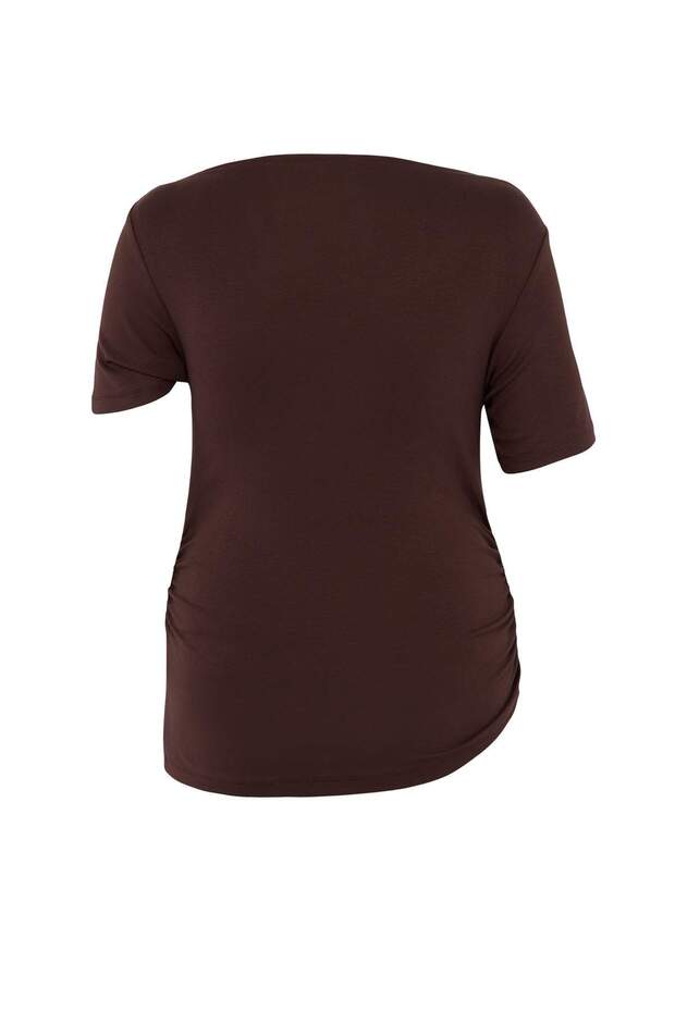 Kahverengi Fitted/Vücuda Oturan Kayık Yaka Kolsuz Yumuşak Örme Büyük Beden Bluz TBBSS26AF00174 - 7