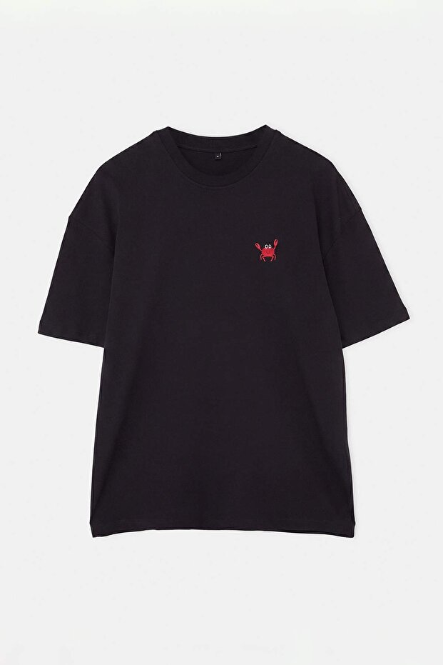 Siyah Oversize Yengeç Nakışlı %100 Pamuk T-Shirt TMNSS26TS00047 - 4
