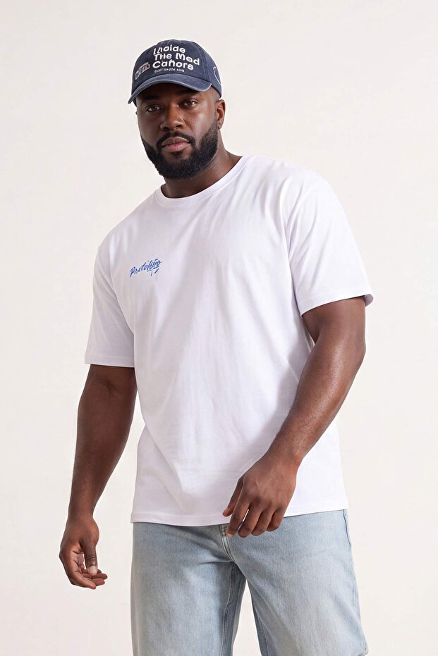Büyük Beden Beyaz Regular Kalıp Baskılı %100 Pamuk T-Shirt TMNSS26BF00008 - 1
