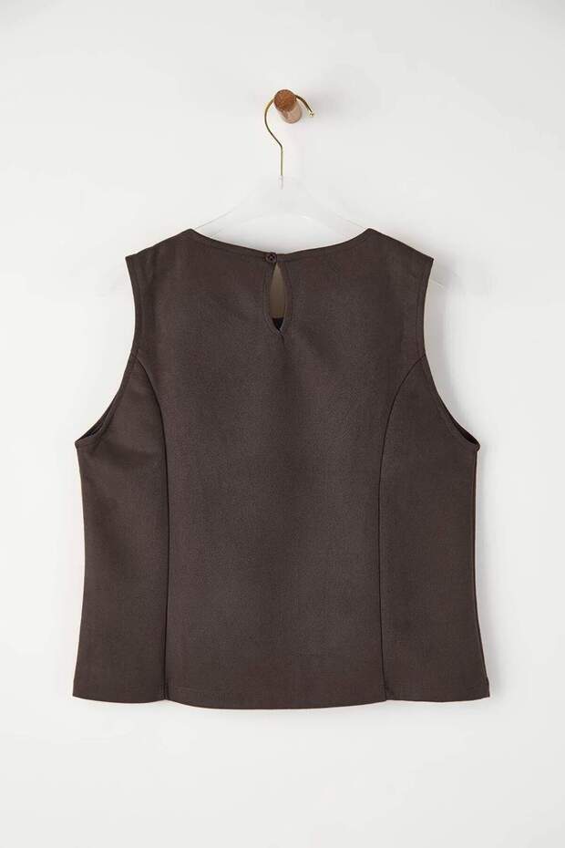 Kahverengi Regular/Normal Kalıp Süet Örme Bluz TWOAW26BZ00185 - 6