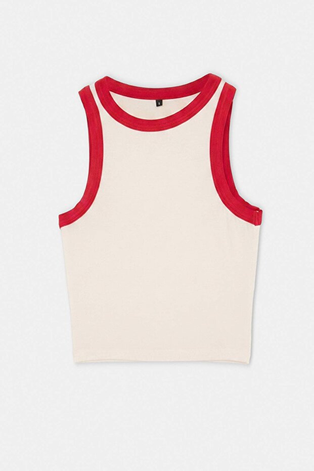 Ekru Fitted/Vücuda Oturan Kolsuz Crop/Kısa Yumuşak Örme Atlet TWOSS26AL00114 - 5