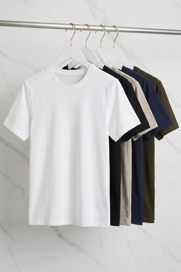 Grimelanj-Siyah-Beyaz-Haki-Lacivert 5'li Slim/Dar 5'li Paket %100 Tok Kumaş T-shirt TMNAW20TS0243 - 7