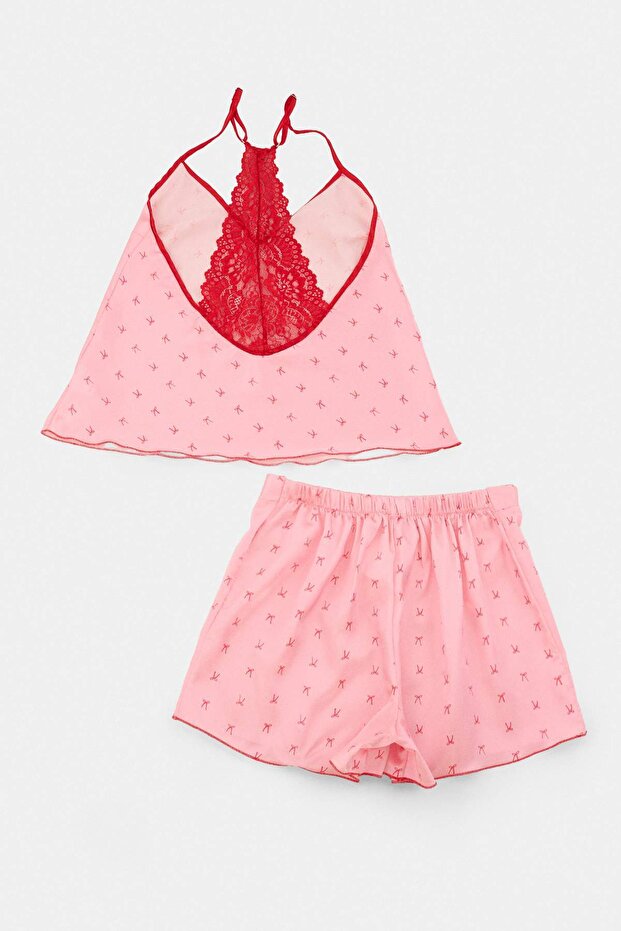 Pembe Baskılı Saten Dokuma Pijama Takımı THMSS26PT00263 - 4